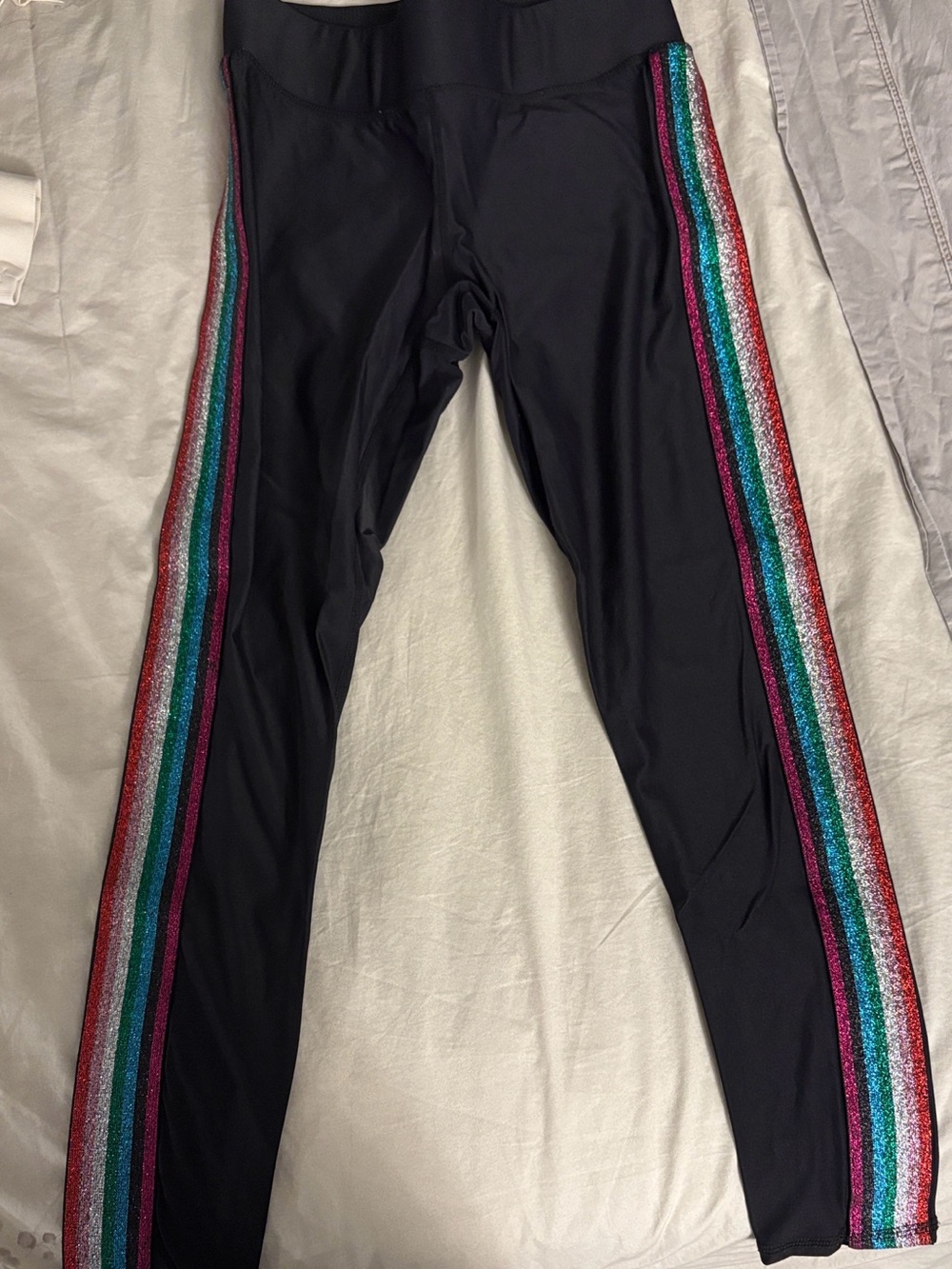 Terez Black Leggings with Glitter Rainbow Side Stripes